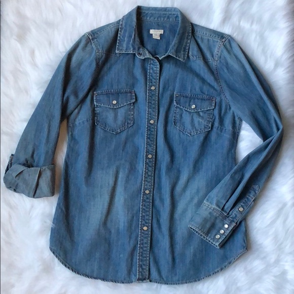 J. Crew Tops - J. Crew pearl snap denim button up top
